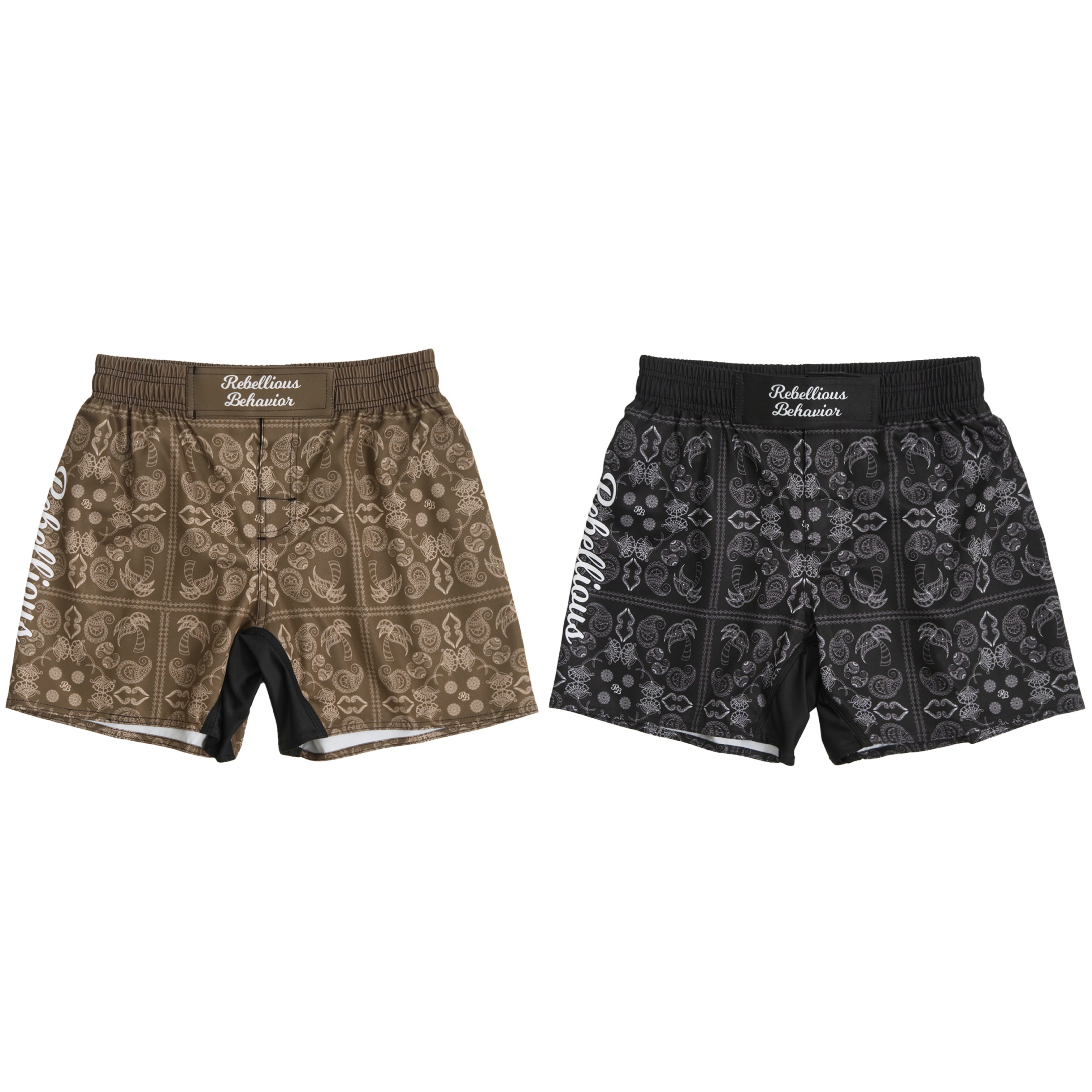 REBELLIOUS BEHAVIOR レベリアスビヘイビア ファイトショーツ RBLS PAISLEY FIGHT SHORTS – REBELLIOUS BEHAVIOR